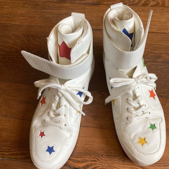 Michael Kors White Rainbow Star Leather High-Tops Size 8 - Picture 1 of 8
